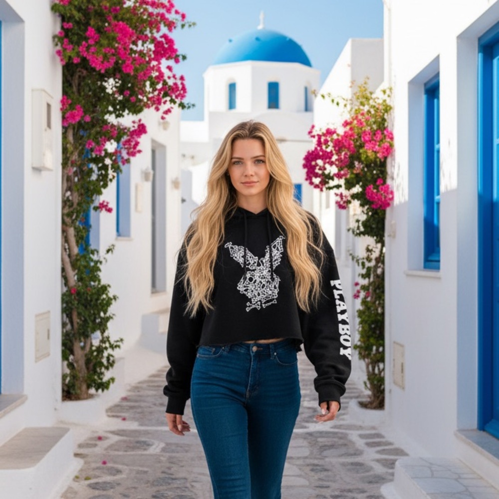 PLAYBOY Black Hoodie with White Logo